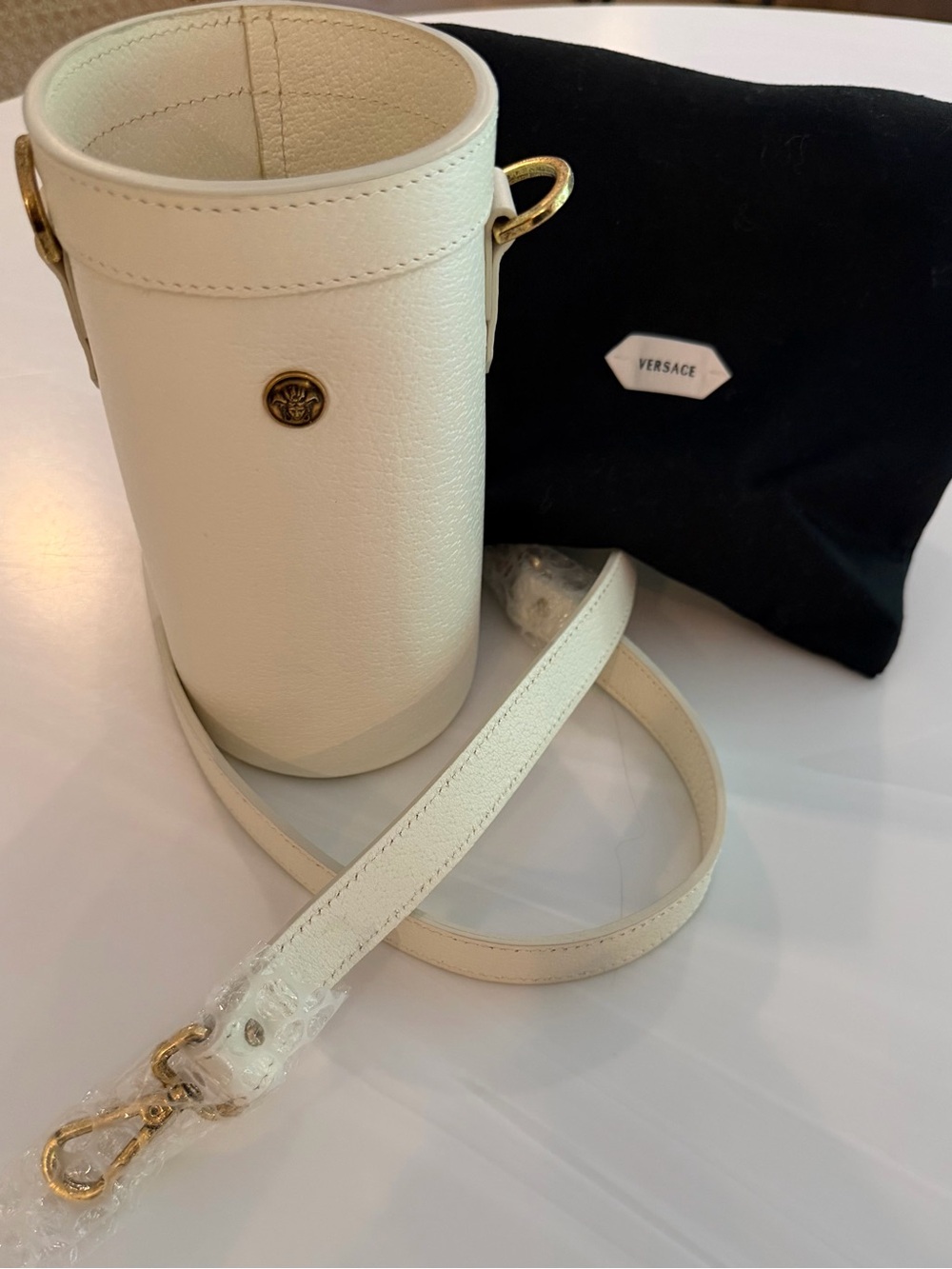 Versace Cream Leather Cylinder Water or wine Shoulder Bag